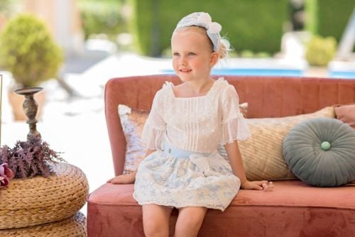 PRE ORDER SS20 Girls Dolce Petit Blue and White Skirt Set 2240