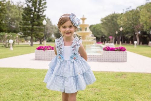 PRE ORDER SS20 Girls Dolce Petit Blue and White Dress 2225