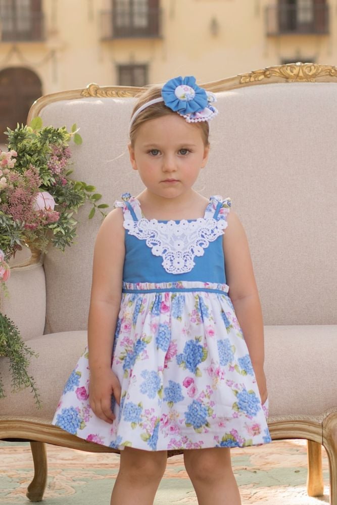 PRE ORDER SS20 Girls Dolce Petit Blue and White Floral Dress 2218