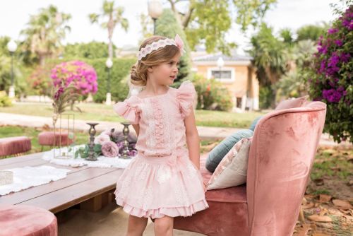 PRE ORDER SS20 Girls Dolce Petit Powder Pink Skirt Set 2212