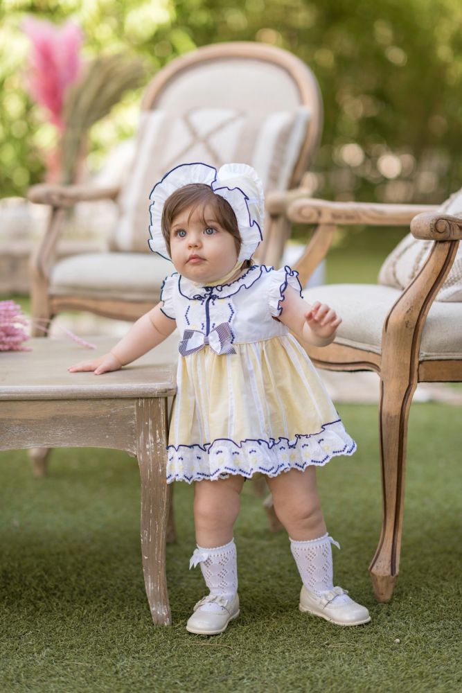 lemon and navy dress