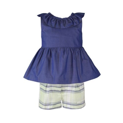 PRE ORDER SS20 Girls Miranda Navy, White and Lemon Shorts Set 604