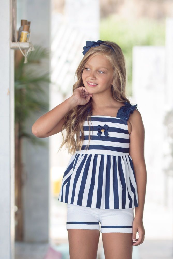 PRE ORDER SS20 Girls Miranda Navy and White Shorts Set 306