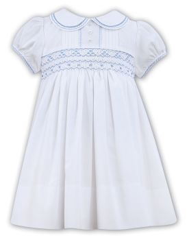            Girls Sarah Louise Heritage Collection Dress 011856 - White with Blue