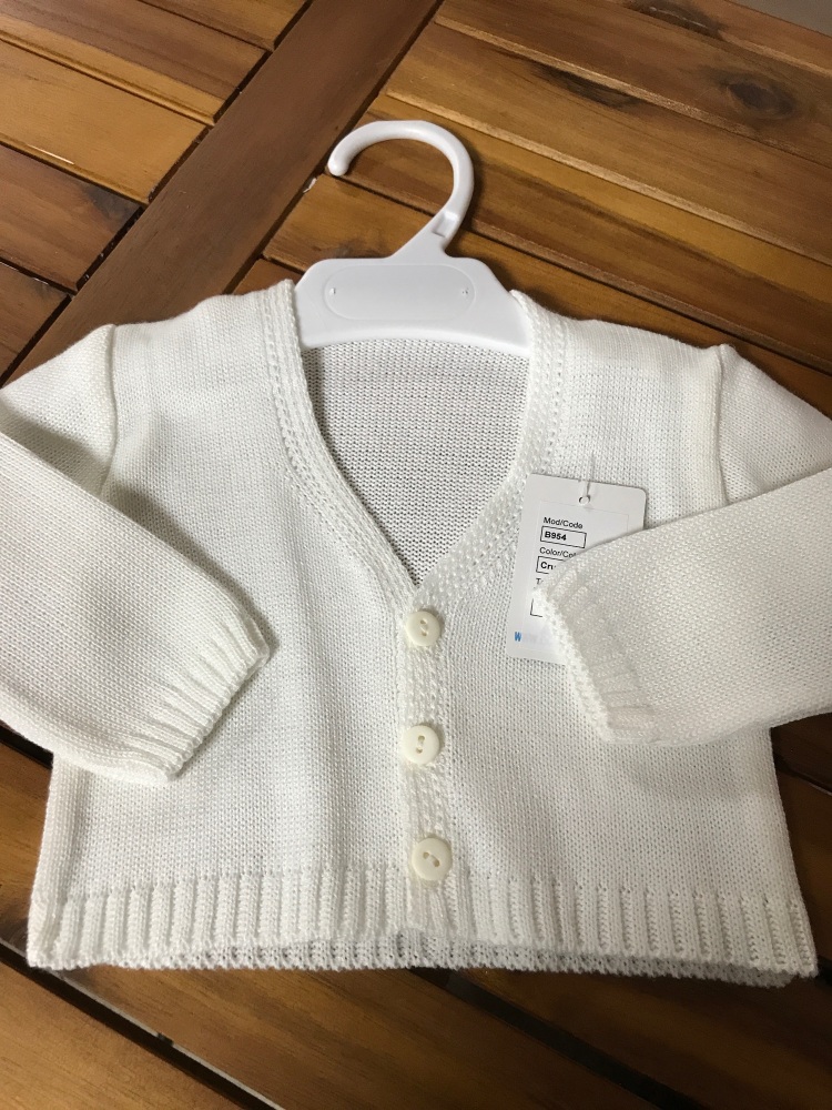 CLEARANCE PRICE Boys Cardigan B954 - Cream.  Available in 3m, 6m and 3 Year