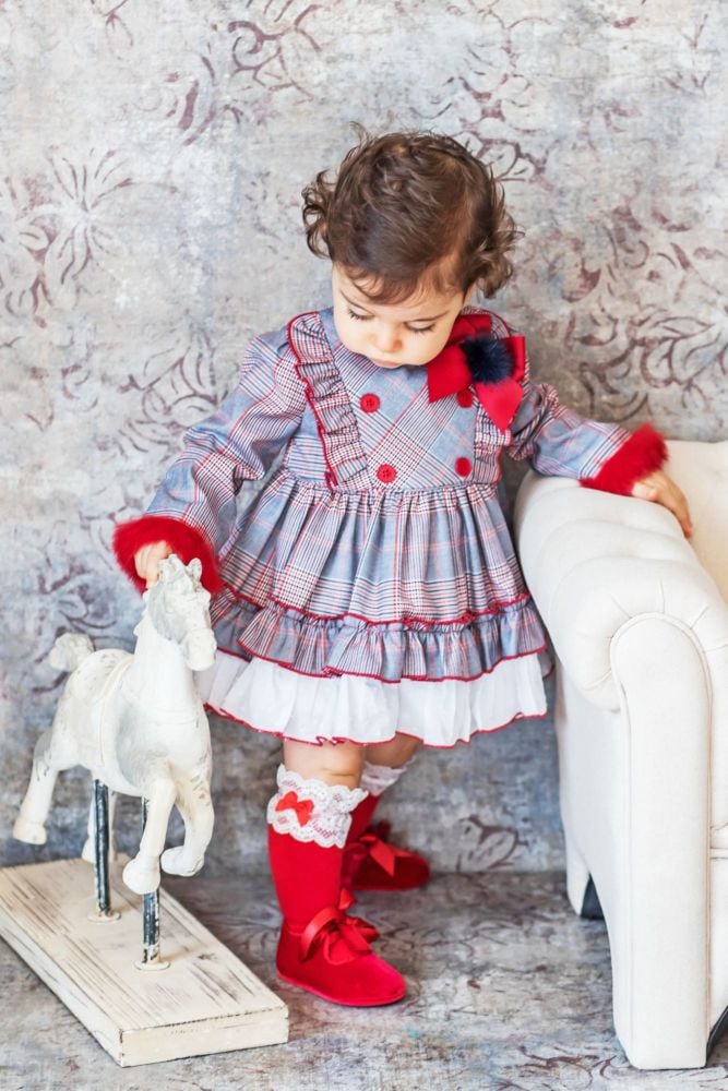 PRE ORDER AW20/21 Girls Miranda Red and Grey Tartan Dress 163