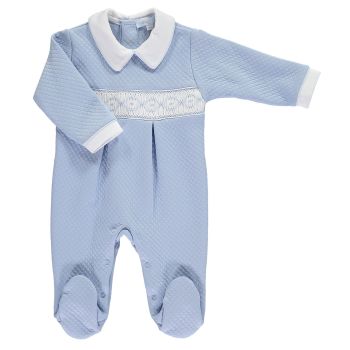Mini la Mode Smocked Babygrow  SLBC05Q Blue and White Quilted