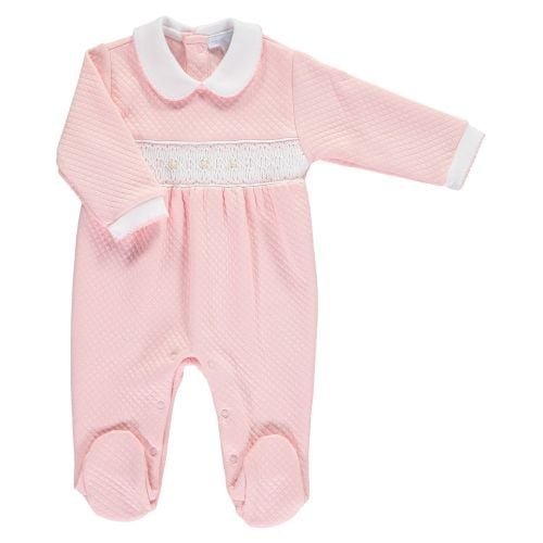 Mini la Mode Smocked Babygrow  SLBC07Q Pink and White Quilted