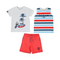 Boys Mayoral T Shirt, Vest and Shorts Set 3639 Cyber Red 76