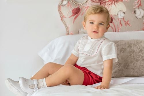 PRE ORDER SS21 Boys Miranda Red and White Shorts Set 152 (Shirt and Shorts)