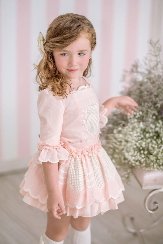 PRE ORDER SS21 Girls Miranda Pink and Cream Skirt Set 226