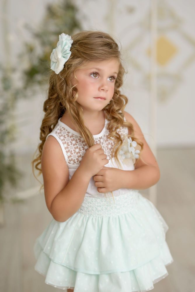 PRE ORDER SS21 Girls Miranda Mint and Cream Skirt Set 242