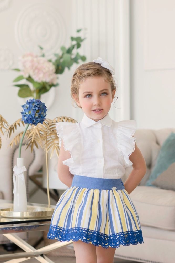 PRE ORDER SS21 Girls Miranda Blue, Lemon and White Skirt Set 250