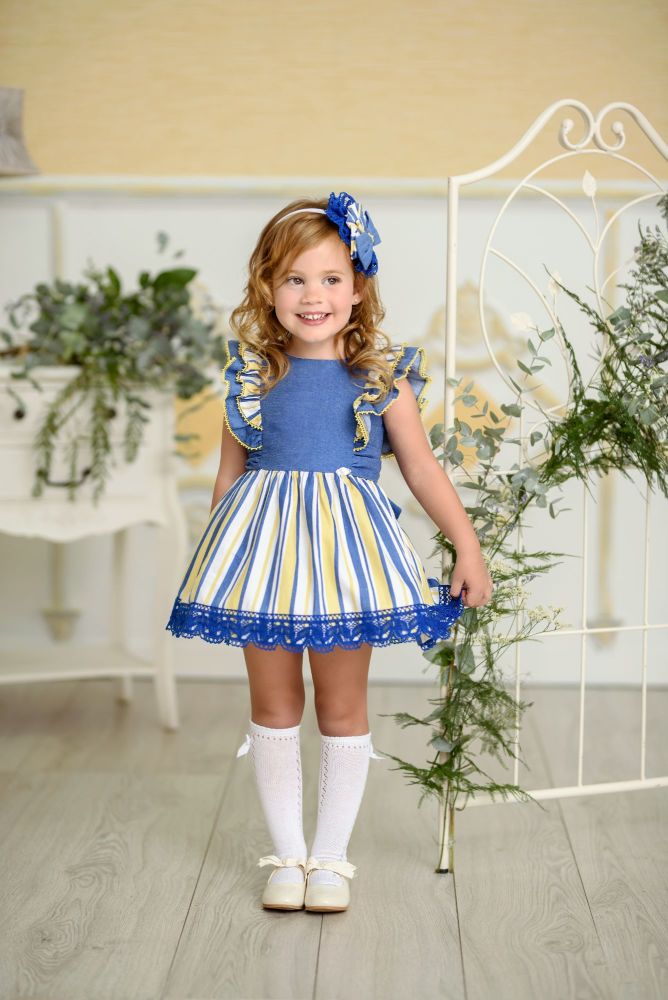 PRE ORDER SS21 Girls Miranda Blue, Lemon and White Dress 250