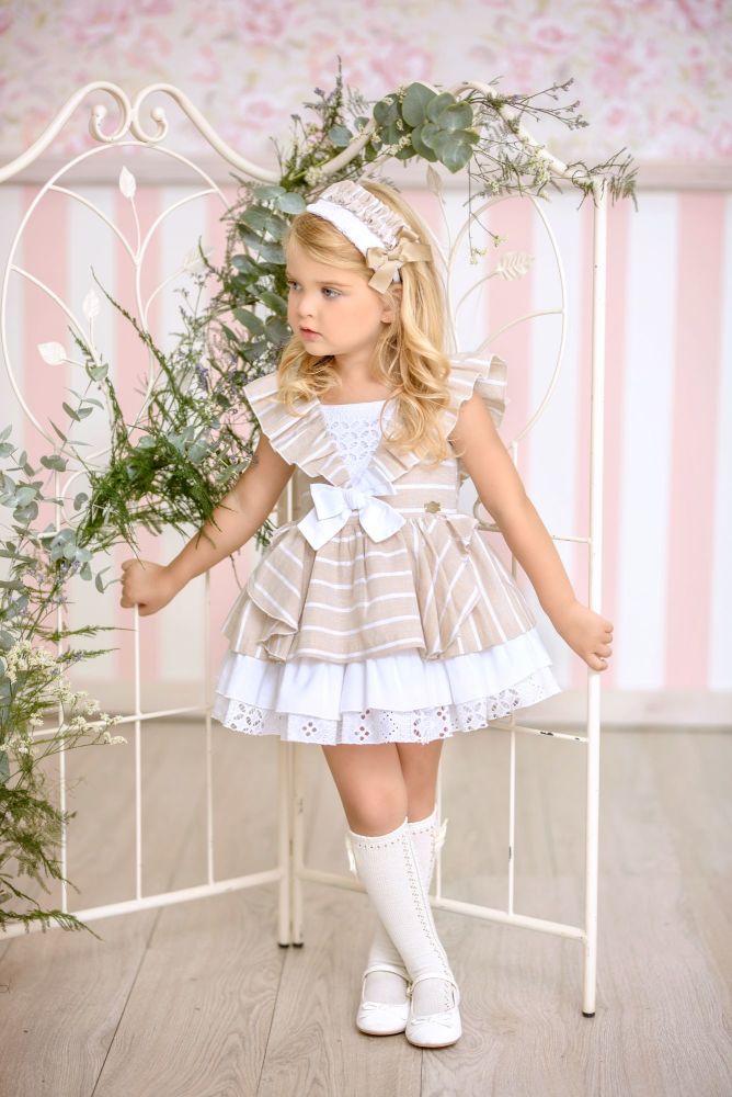 PRE ORDER SS21 Girls Miranda White and Camel Dress 298