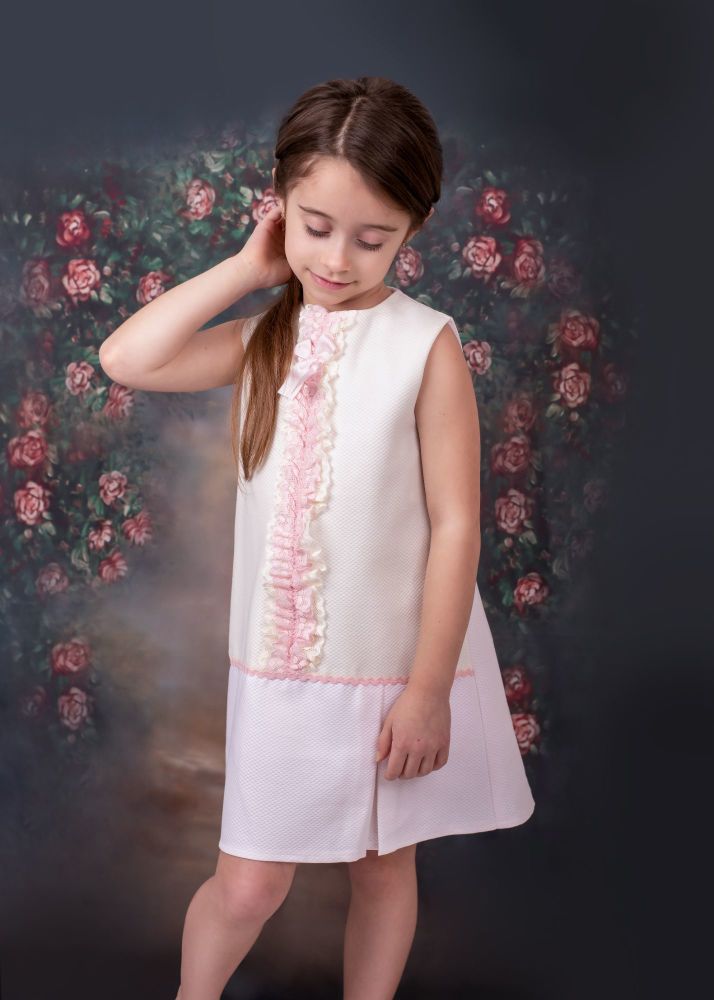 Girls Eva Pink and Cream Dress 1451