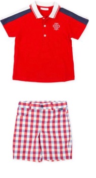         Boys Tutto Piccolo Red, White and Navy Polo Shirt and Shorts Set 1826/1326