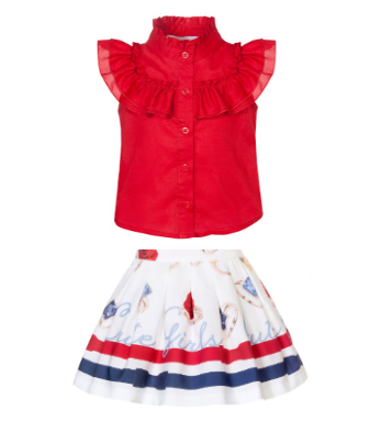 PRE ORDER SS21 Girls Balloon Red, White and Blue Top and Skirt Set