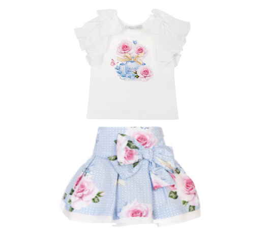 PRE ORDER SS21 Girls Balloon Blue Floral Top and Skirt Set