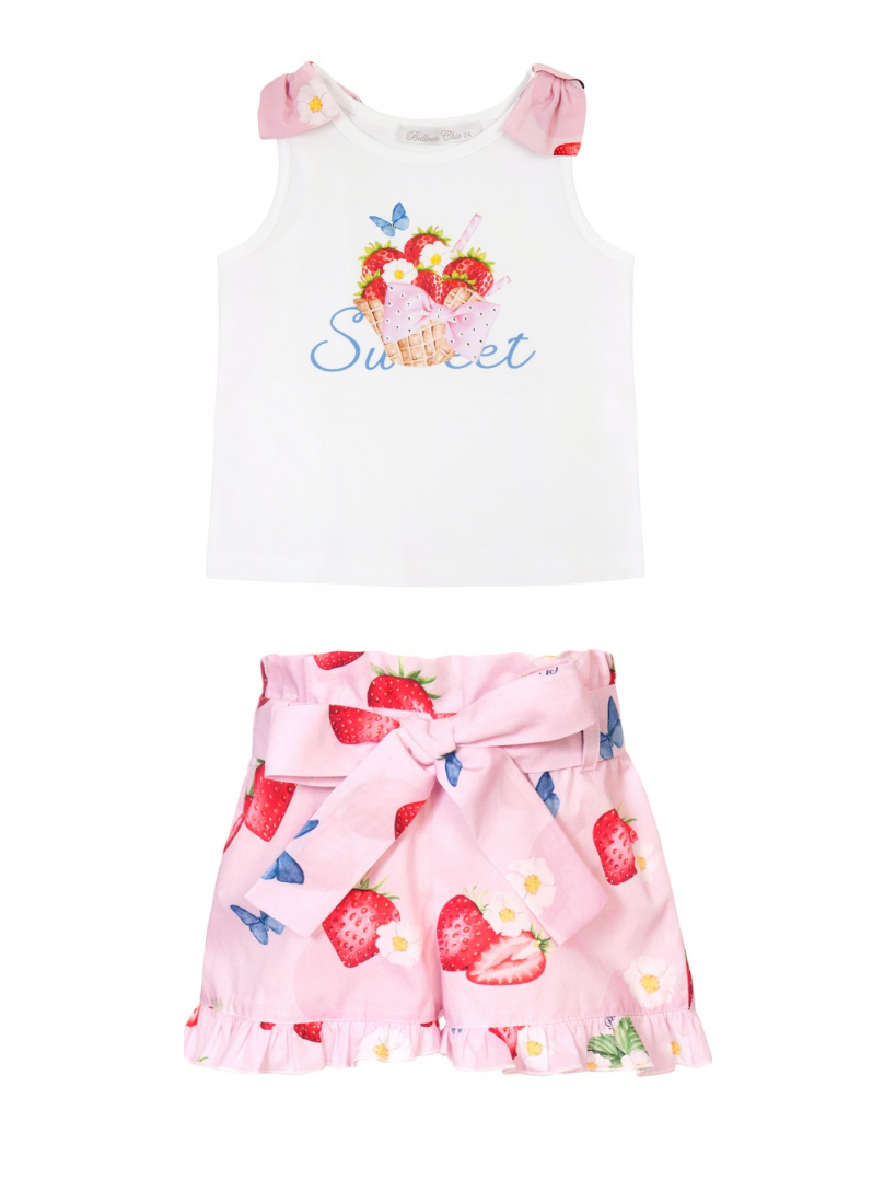 PRE ORDER SS21 Girls Balloon Chic Strawberry Top and Shorts Set