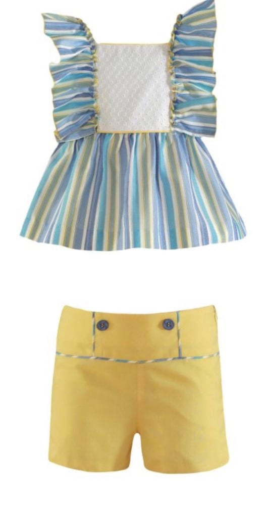 PRE ORDER SS21 Girls Miranda Lemon and Blue Shorts Set 627