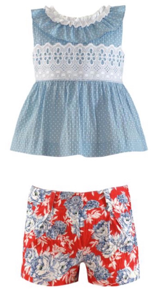 PRE ORDER SS21 Girls Miranda Red and Blue Shorts Set 256