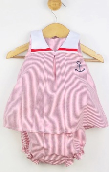           Girls Popys Red and White Dress and Pants 24441