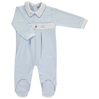Peter Rabbit Collection Mini la Mode Peter Rabbit Running Smocked Footsie SLBC04A - Blue and White