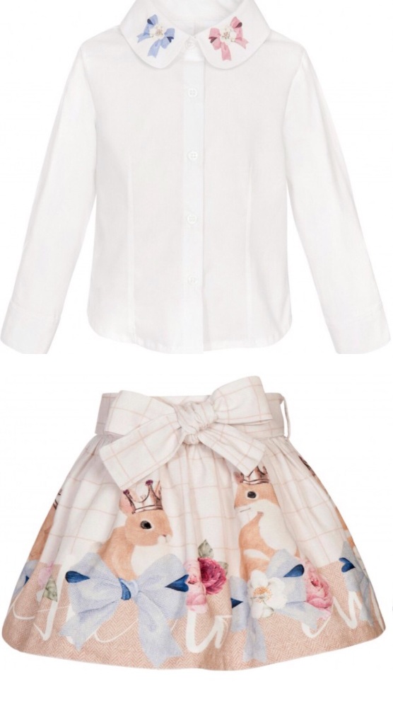  Girls Balloon Chic Bows Skirt and Blouse Set 