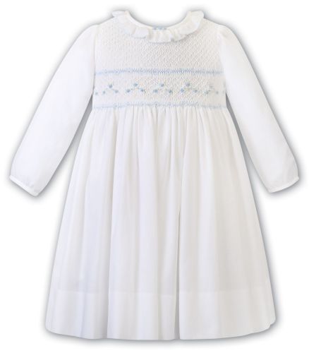             PRE ORDER - Girls Sarah Louise Dress 012468 Ivory and Blue