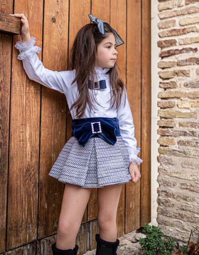             Girls Naxos Navy and White Top and Skirt Set 6864 6839