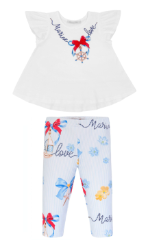 Girls Balloon Chic Blue and White Top and Leggings Set 524 317