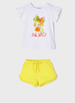 Girls Mayoral T Shirt and Shorts Set 3029 607 Lemon