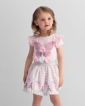 Girls Caramelo Butterfly Top and Skirt Set 012255 Pink