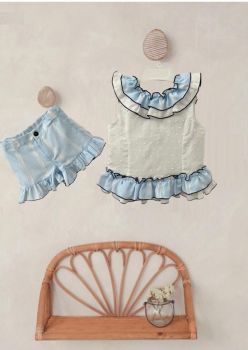 Girls Cuka Blue, White and Navy Top and Shorts Set 80172
