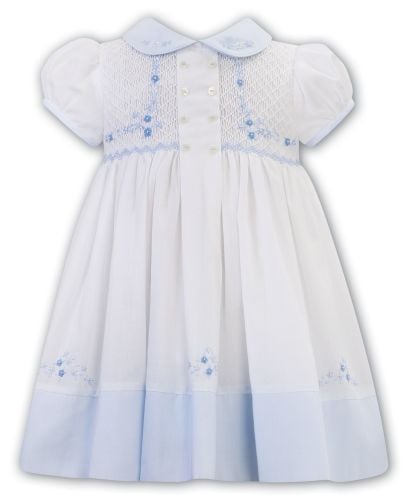              Girls Sarah Louise Dress 012615 White and Blue