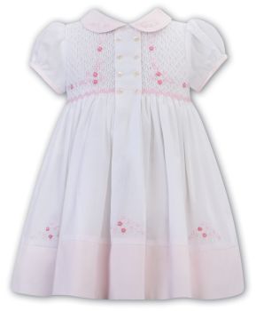              Girls Sarah Louise Dress 012615 White and Pink