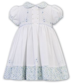              Girls Sarah Louise Dress 012673 White and Blue