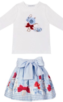 Girls Balloon Chic Blue and White Top and Skirt Set 502 761