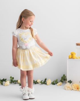 Girls Caramelo Daisy Heart Top and Skirt Set 012261 Lemon