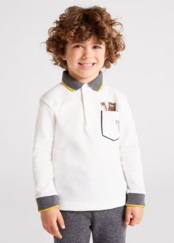  NEW FOR AW22/23 Boys Mayoral Long Sleeve Polo Shirt 4179 Cream 76