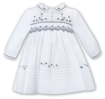 Girls Sarah Louise Dress 012757 White and Navy