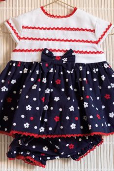 CLEARANCE PRICE Girls Dolce Petit Navy, White and Red Dress and Pants 2175 Age 3 Months