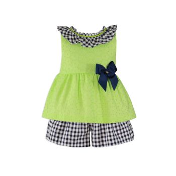 CLEARANCE PRICE Girls Miranda Navy and Lime Top and Shorts Set with Matching Headband Age 14 Years