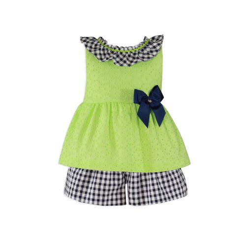 CLEARANCE PRICE Girls Navy and Lime Top and Shorts Set with Matching Headba