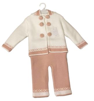 CLEARANCE PRICE Pink and White Knitted Outfit with Hood
