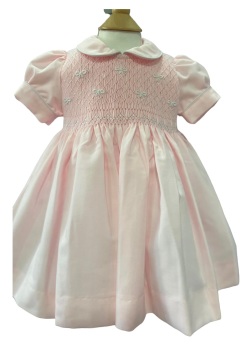 Girls Naxos Pink and White Hand Smocked Dress.