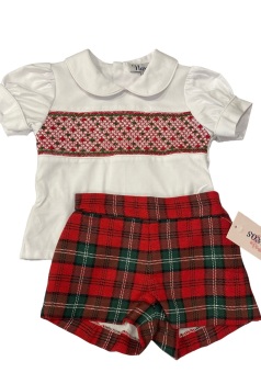 Boys Naxos Red Tartan Hand Smocked Suit