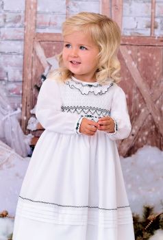 Girls Sarah Louise Dress 012758 White and Navy