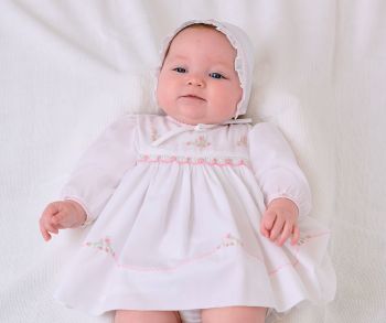 Girls Sarah Louise Dress and Bonnet 012764 White and Pink